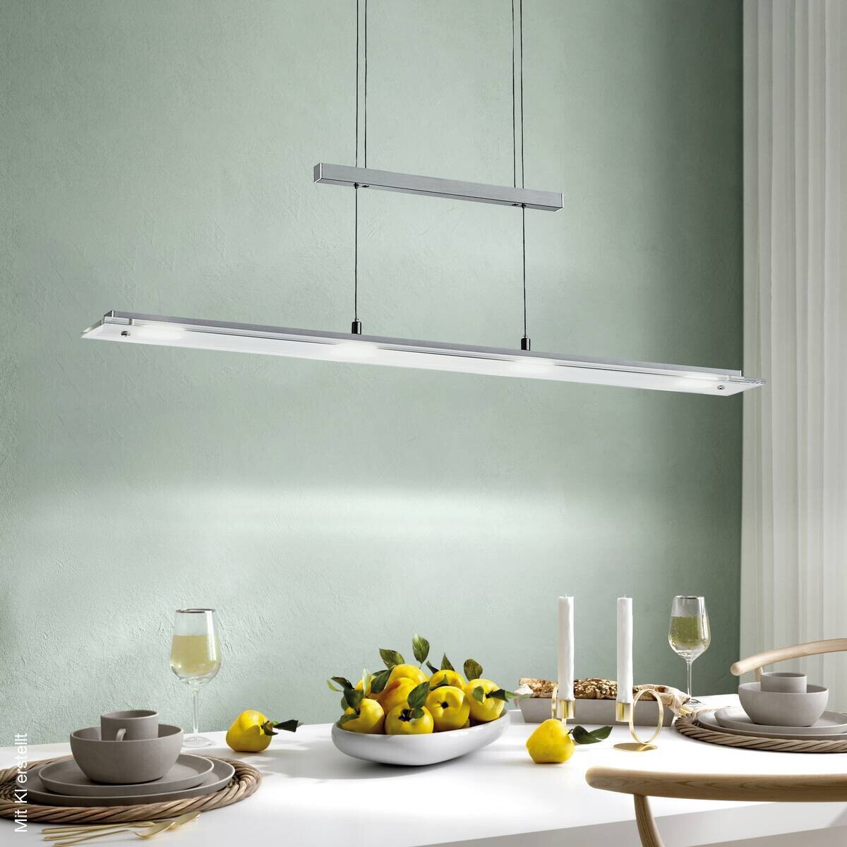 Fischer & Honsel LED-Pendelleuchte 211224 nickel matt Chrom Glas Metall B/H/T: ca. 88x150x9 cm 4 Brennstellen