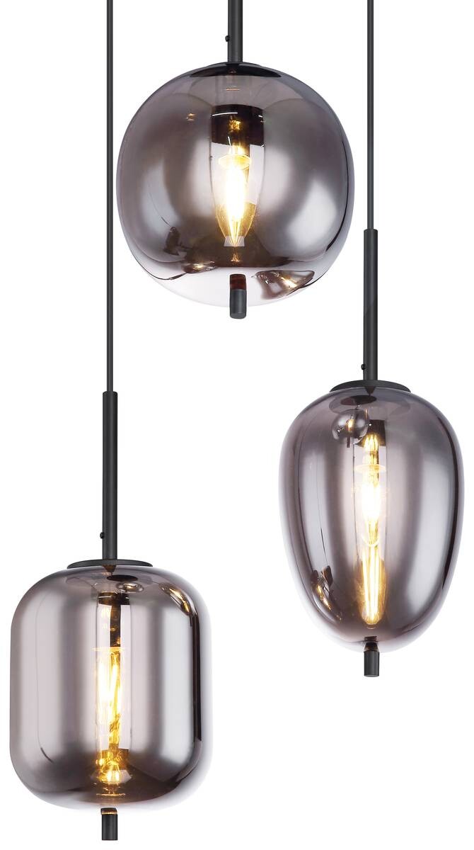 GLOBO Pendelleuchte Blacky schwarz Metall Rauchglas H/D: ca. 120x46 cm E14 3 Brennstellen