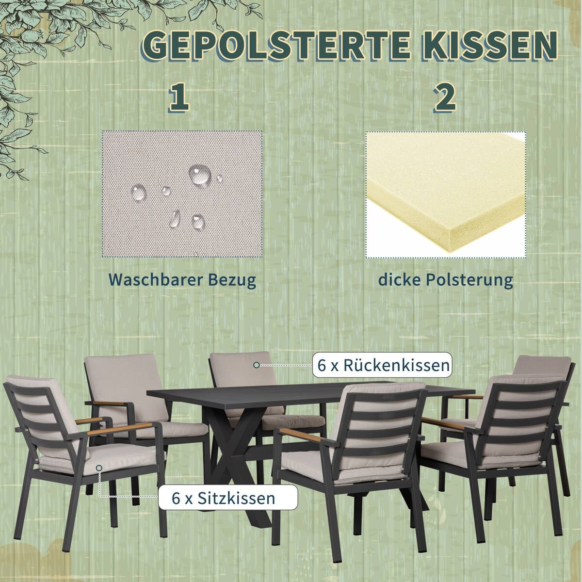 Outsunny Gartensitzgruppe grau Aluminium B/H/L: ca. 93x73x175 cm