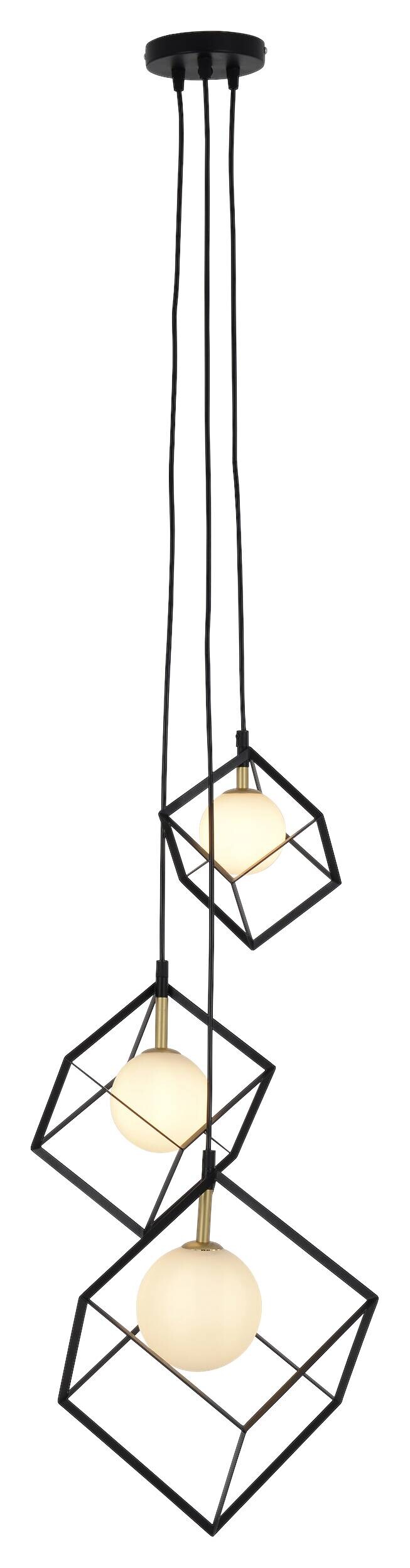 Näve Leuchten Pendelleuchte 7083022 schwarz Metall Glas B/H/T: ca. 40x147x40 cm G9 3 Brennstellen