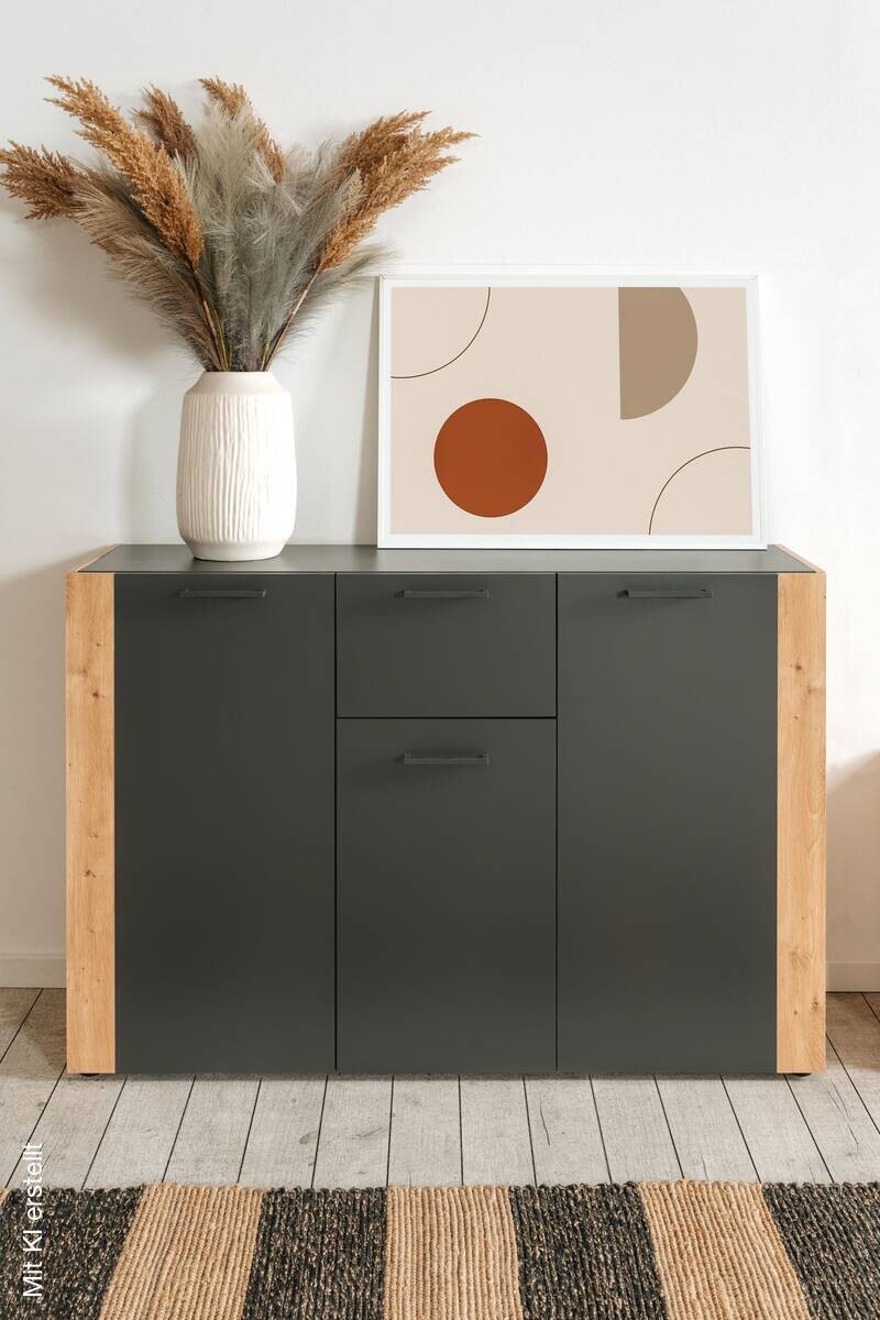 Kommode Cento anthrazit Eiche Artisan Oak Nachbildung B/H/T: ca. 126x83x35 cm