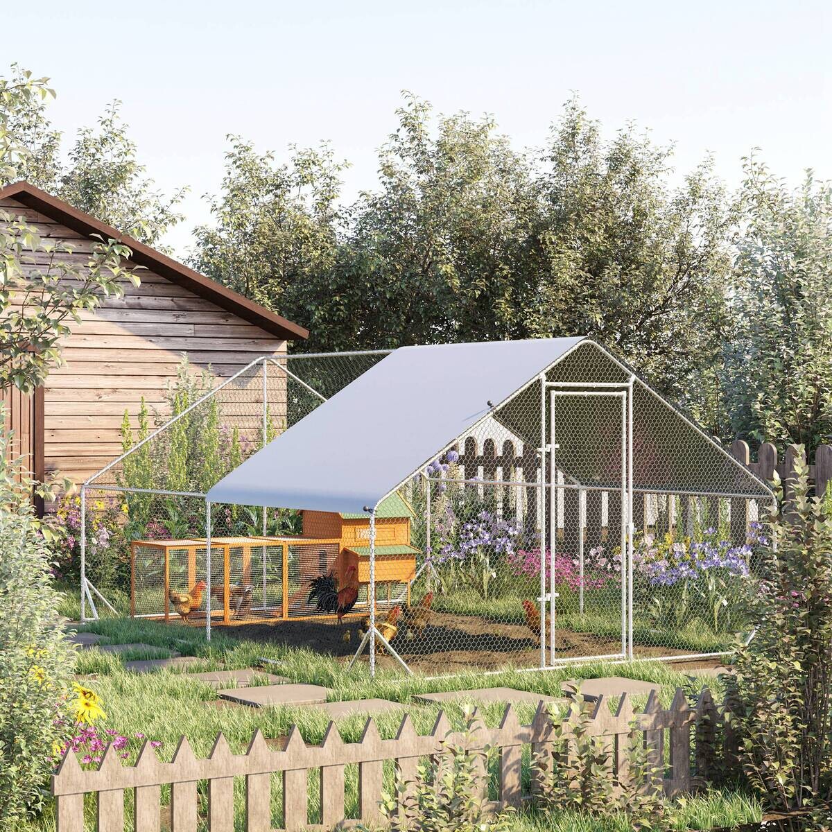 PawHut Stall grau Edelstahl B/H/L: ca. 400x300x200 cm