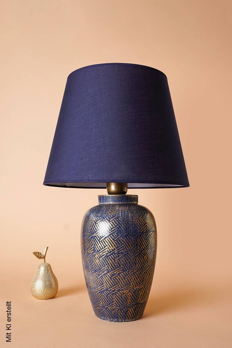 Opviq Tischleuchte blau gold Stoff Keramik B/H/T/L/D: ca. 32x53x32x32x32 cm E27 1 Brennstellen