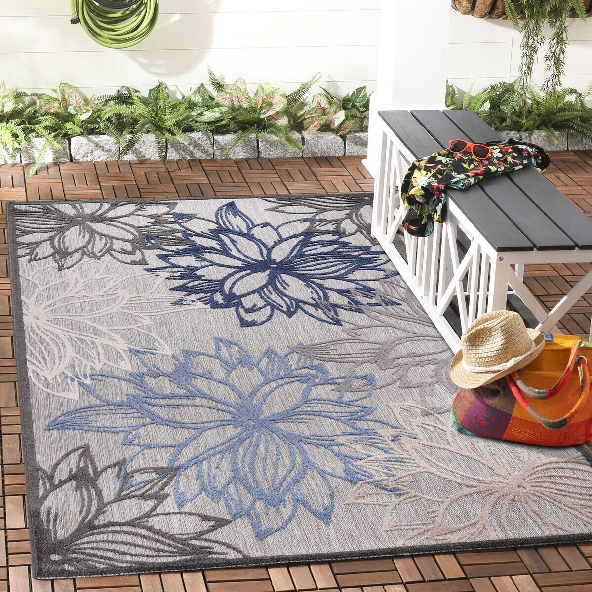 Sanat Outdoorteppich FLORAL grau B/L: ca. 200x290 cm