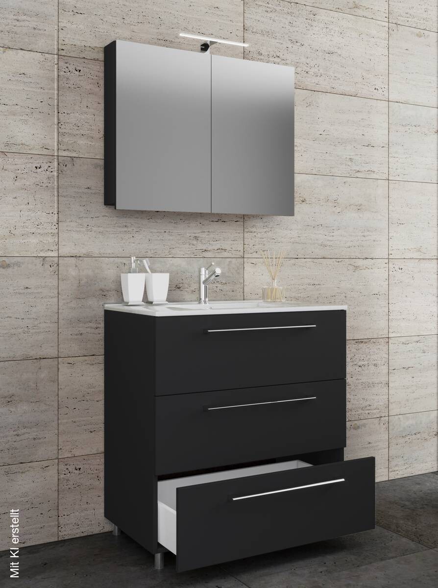Waschplatz 3tlg-Schubo schwarz B/H/T: ca. 80x86x46 cm