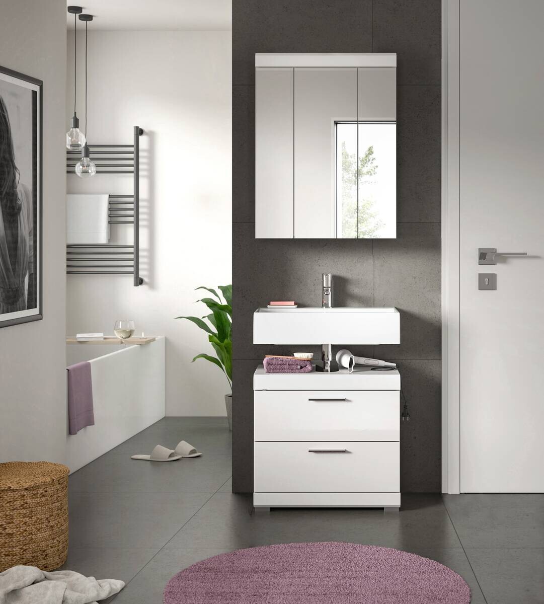 Badezimmer-Set Scout weiß weiß Hochglanz B/H/T: ca. 60x191x37 cm