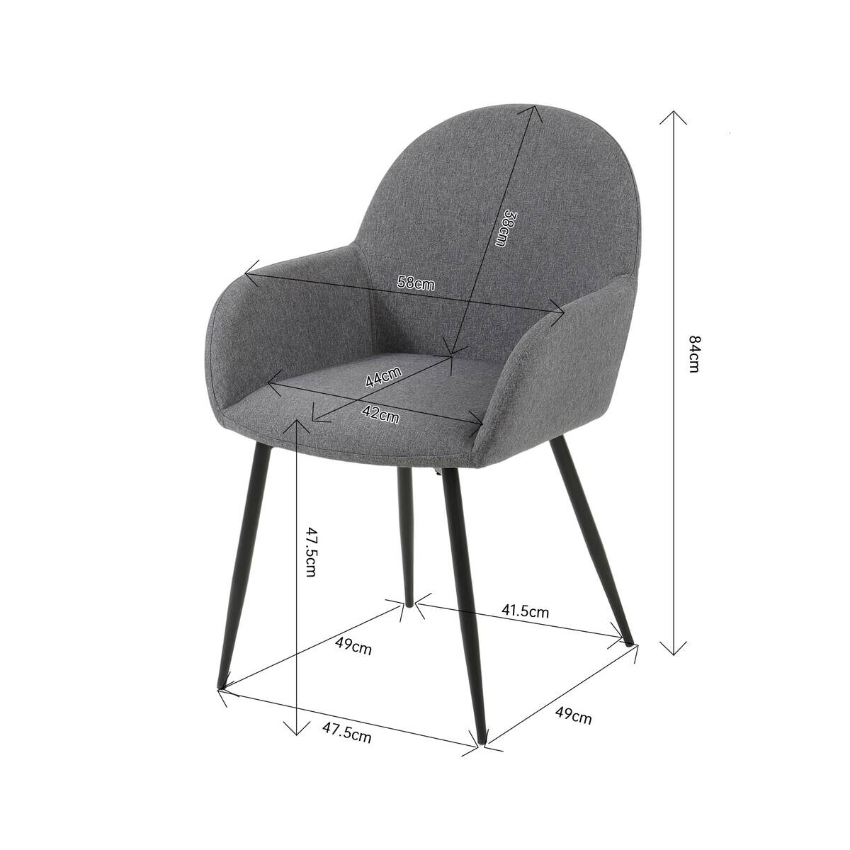 Armlehnstuhl Martha anthrazit schwarz Webstoff Metall B/H/T: ca. 58x84x49 cm