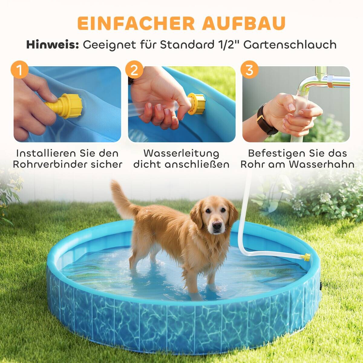 PawHut Hundepool blau Kunststoff B/H/L: ca. 160x30x160 cm