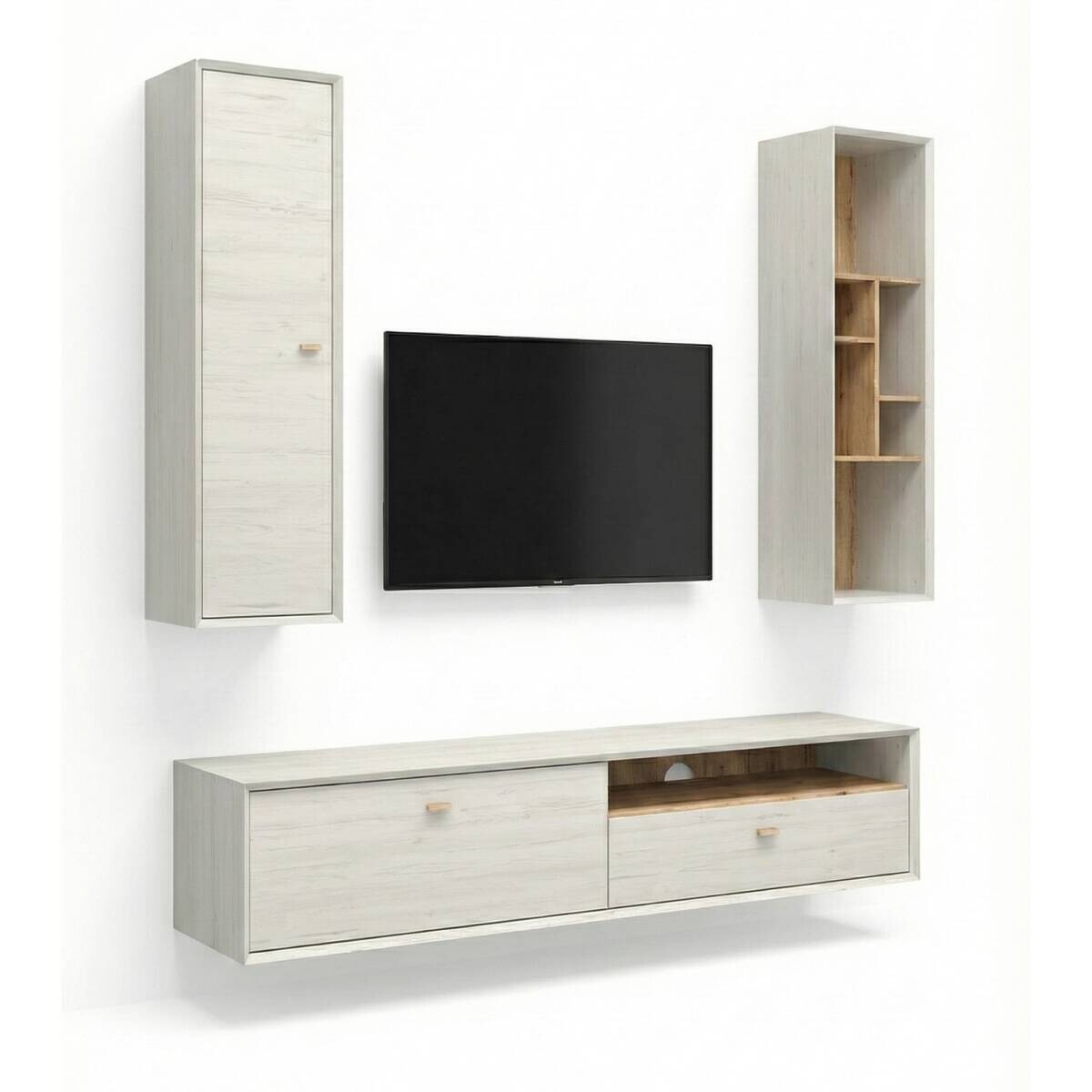 Wohnwand-Set Calvi weiß Pinie Nachbildung Eiche Navarra Nachbildung B/H/T: ca. 279x200x45 cm