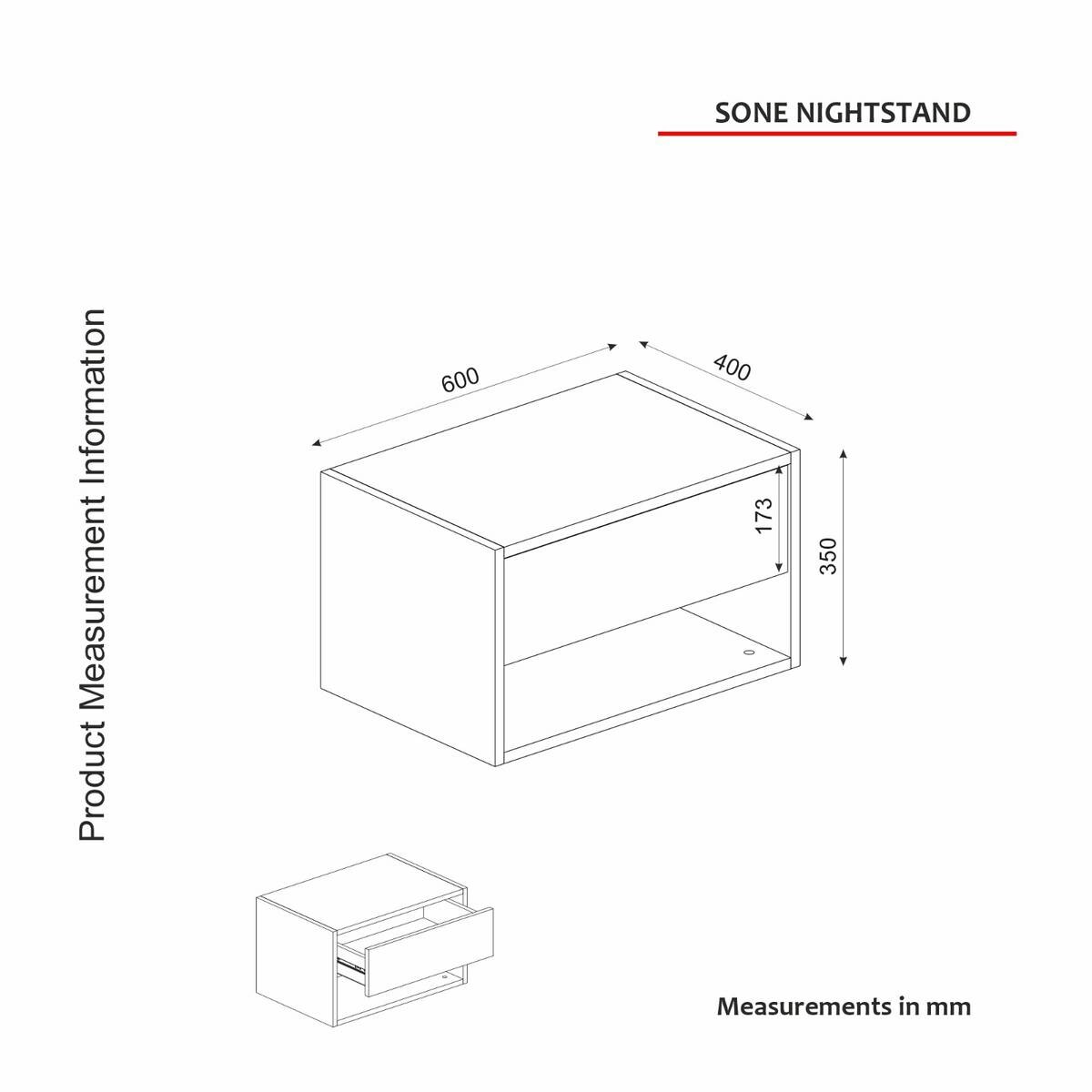 Nachtkonsole Sone dunkelgrau B/H/T: ca. 60x35x40 cm