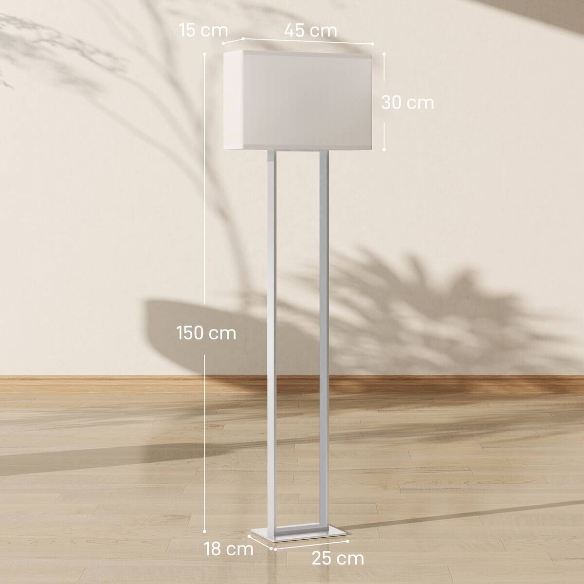 HOMCOM Stehleuchte weiß Leinen Metall B/H/L: ca. 15x150x45 cm
