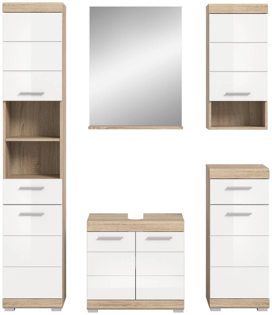 Badezimmer-Set Lambada Eiche Sonoma Nachbildung weiß Hochglanz B/H/T: ca. 164x191x34 cm