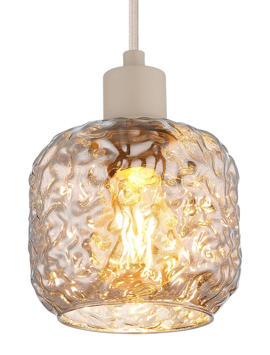 GLOBO Hängeleuchte Rauch beige Glas Metall B/H/L: ca. 18x24x18 cm E27 1 Brennstellen