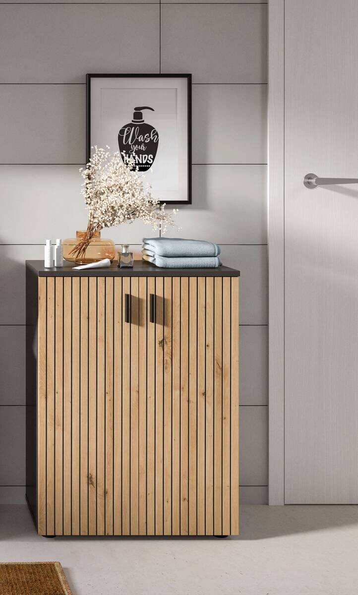 Badhochschrank Mone Basalt Nachbildung Artisan Oak Nachbildung B/H/T: ca. 60x81x30 cm