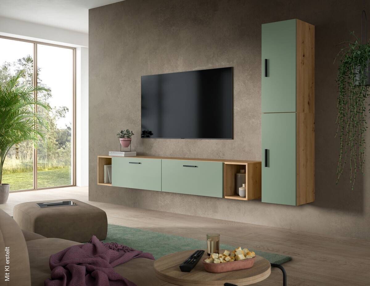 Wohnwand-Set TheOne Eiche Artisan Nachbildung grün B/H/T: ca. 75x32x34 cm