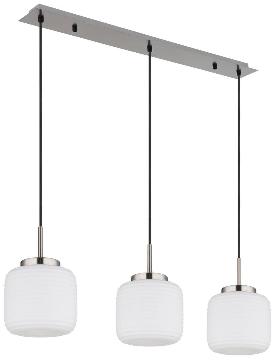 GLOBO Pendelleuchte nickel matt schwarz Opal Metall Glas B/H: ca. 90x130 cm 3 Brennstellen