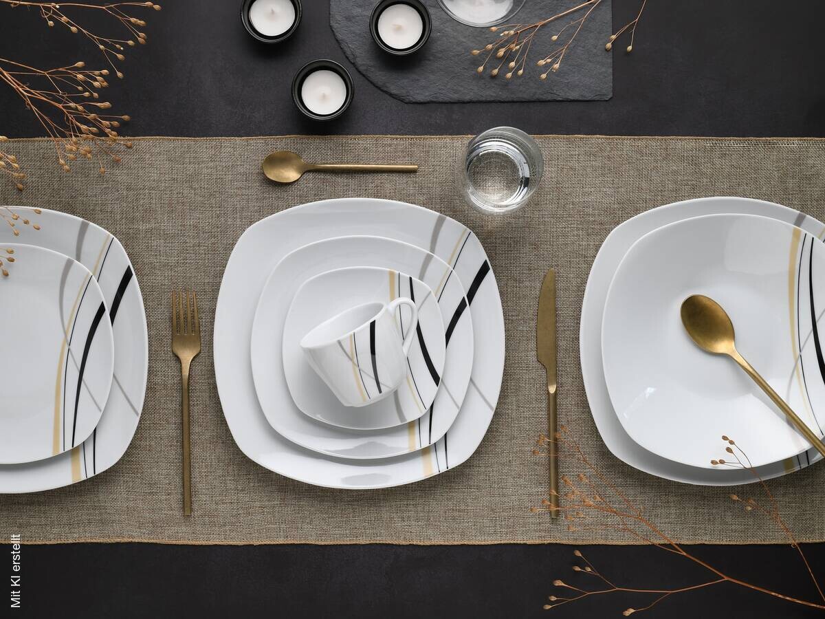 CreaTable Kombiservice Square City Line weiß Porzellan 30 tlg.