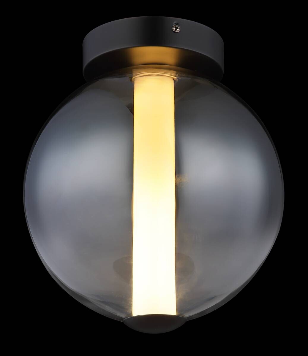 GLOBO Deckenleuchte mattschwarz Rauch Metall Glas H/D: ca. 28,5x25 cm 1 Brennstellen