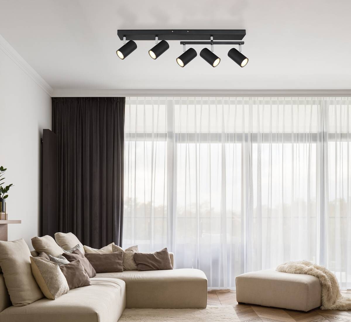 GLOBO Strahler 57911-5B Robby schwarz Metall B/H/L: ca. 35x17x70 cm GU10 5 Brennstellen