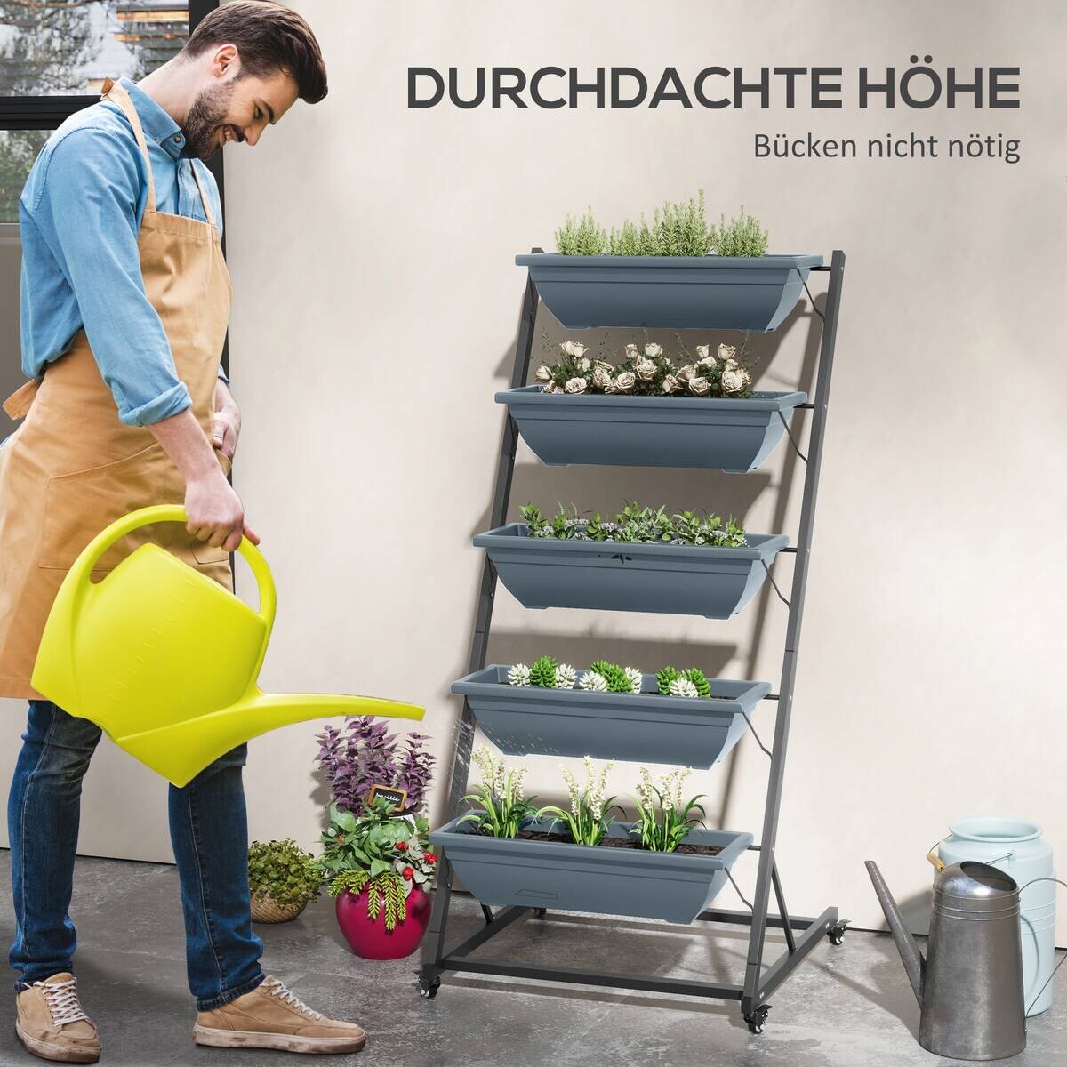 Outsunny Pflanzständer grau Polypropylen B/H/L: ca. 67x65x145 cm