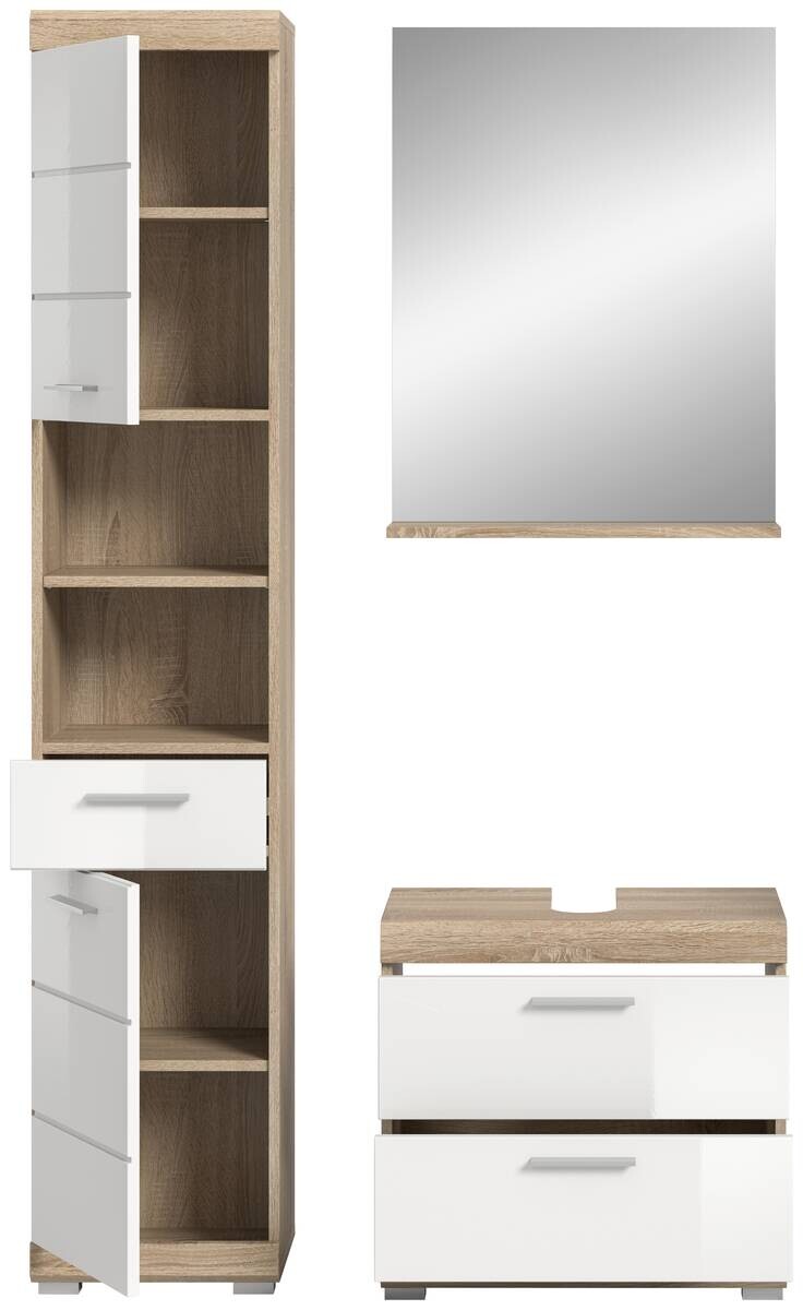 Badezimmer-Set Lambada Eiche Sonoma Nachbildung weiß Hochglanz B/H/T: ca. 112x191x37 cm