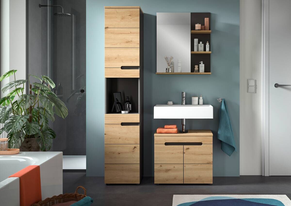 Badezimmer-Set Canu Basalt Eiche Artisan Nachbildung B/H/T: ca. 133x193x34 cm