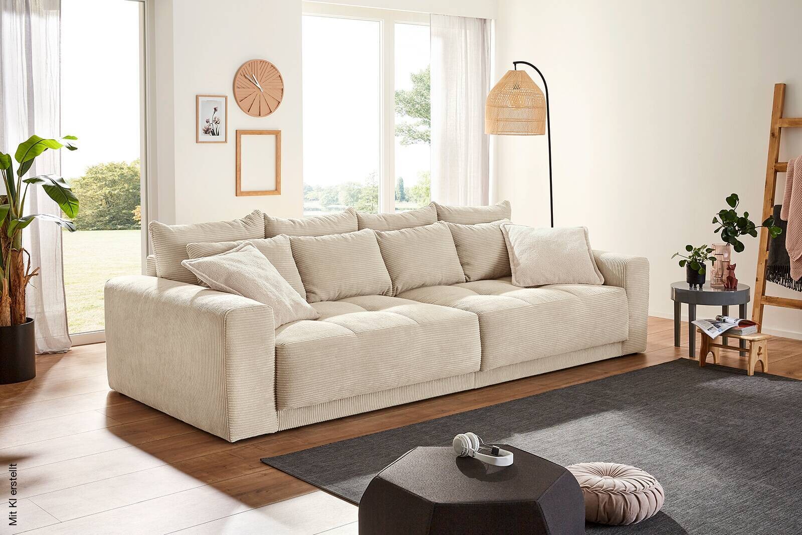 Big Sofa beige Microfaser B/H/T: ca. 298x80x135 cm