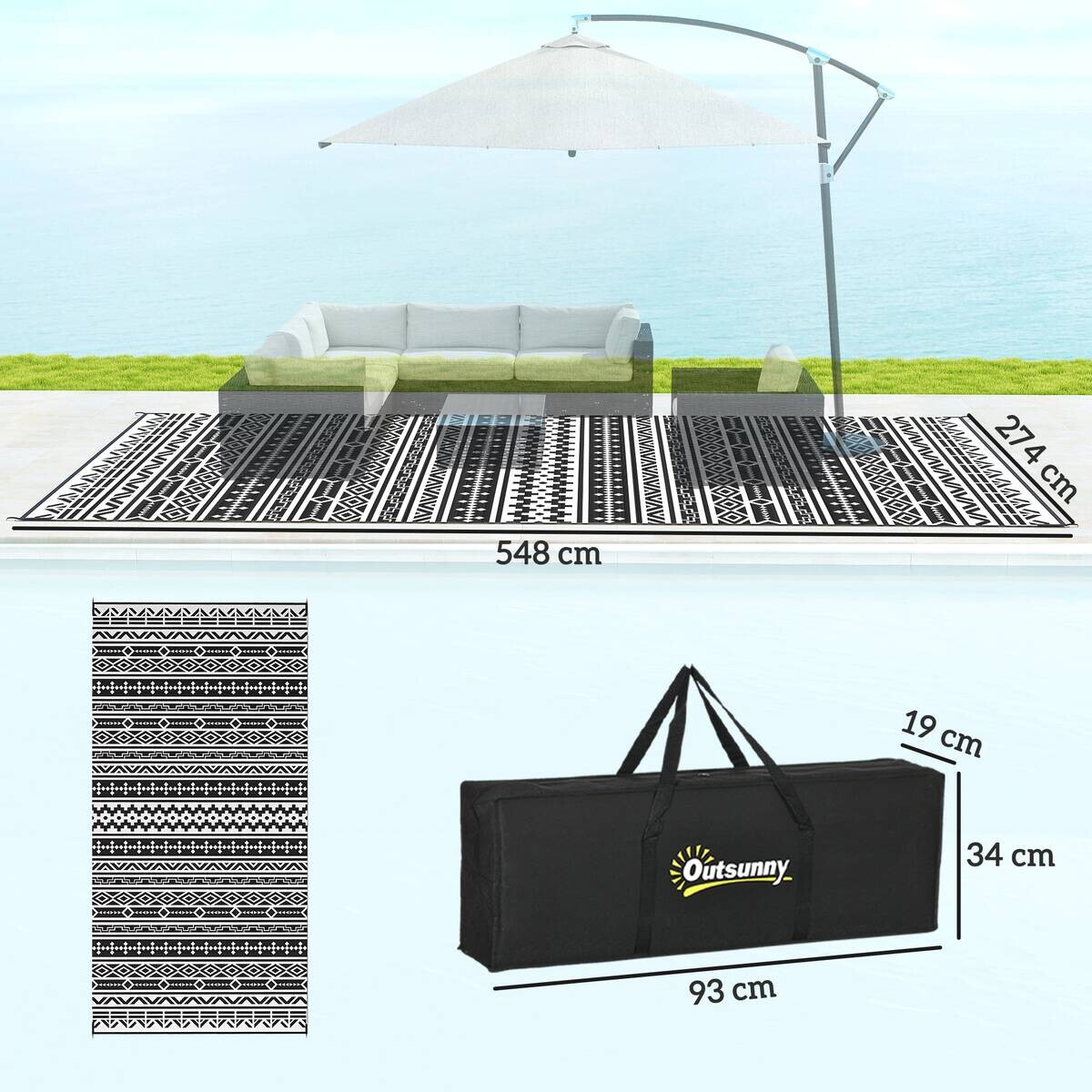 Outsunny Outdoor-Teppich schwarz B/H/L: ca. 274x0,3x548 cm
