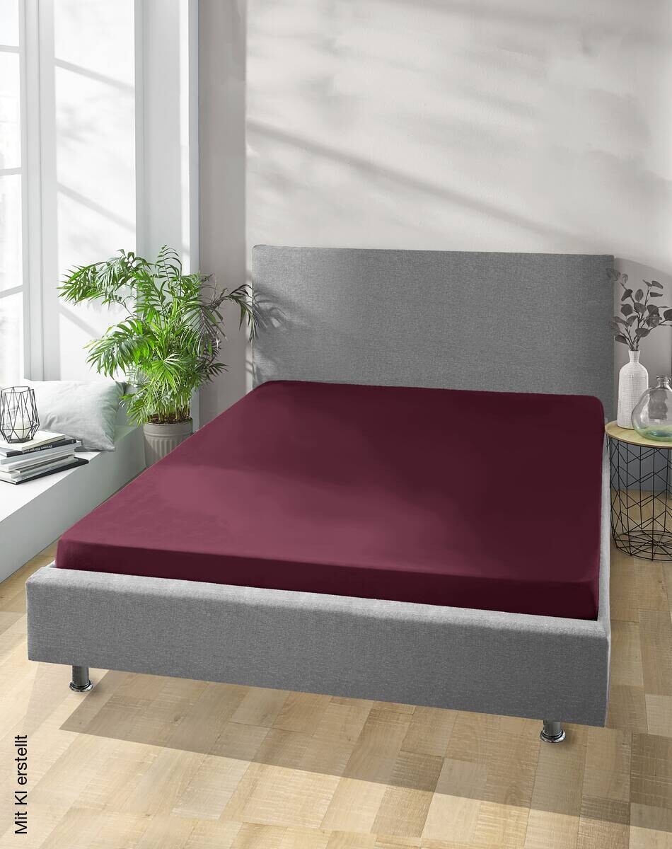 Jersey Spannbetttuch aubergine Baumwolle B/H/L: ca. 150x28x200 cm