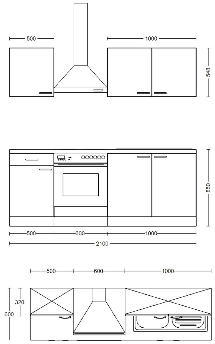 Küchenblock Samoa weiß B/H/T: ca. 210x200x60 cm