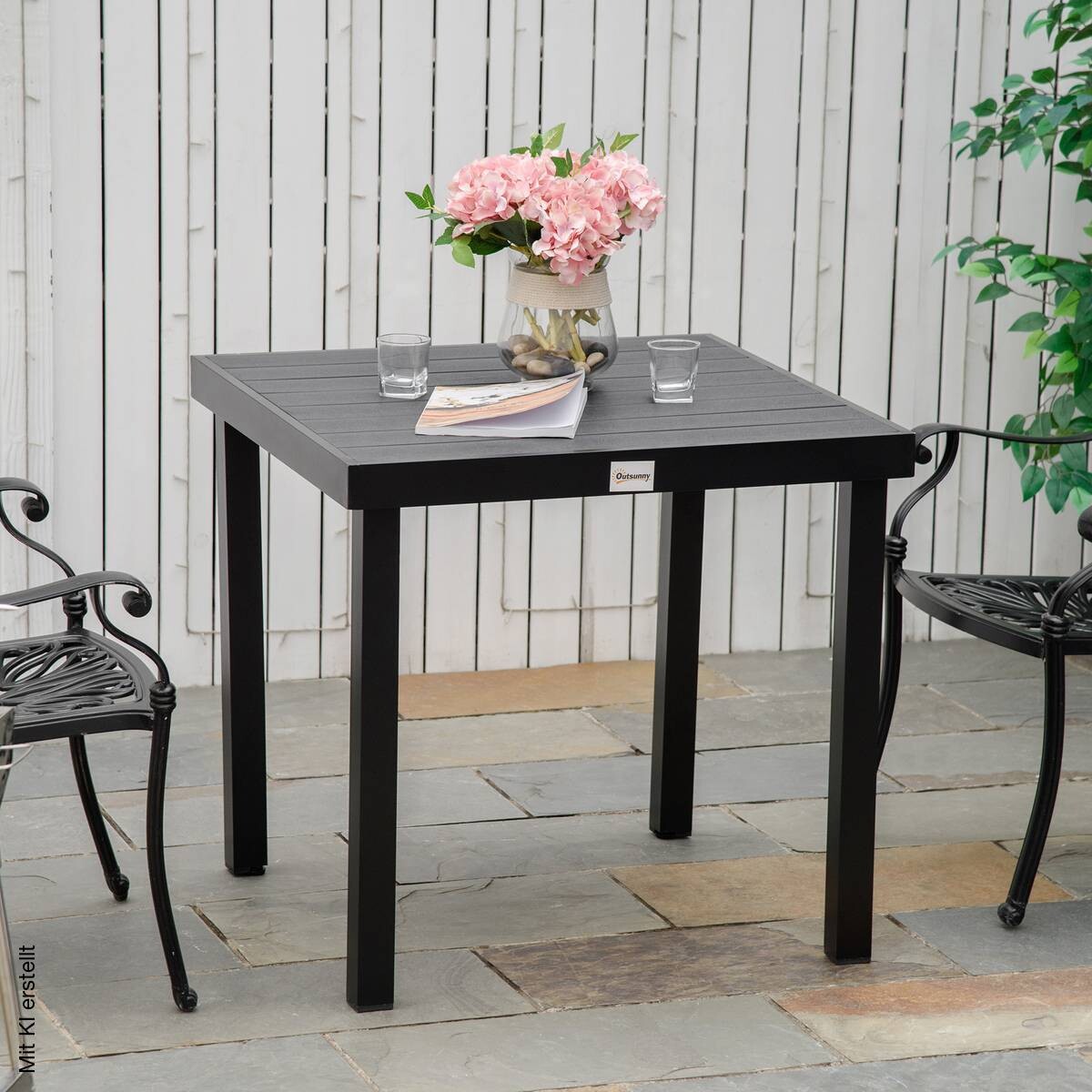 Outsunny Gartentisch schwarz Aluminium B/H/L: ca. 80x74x80 cm