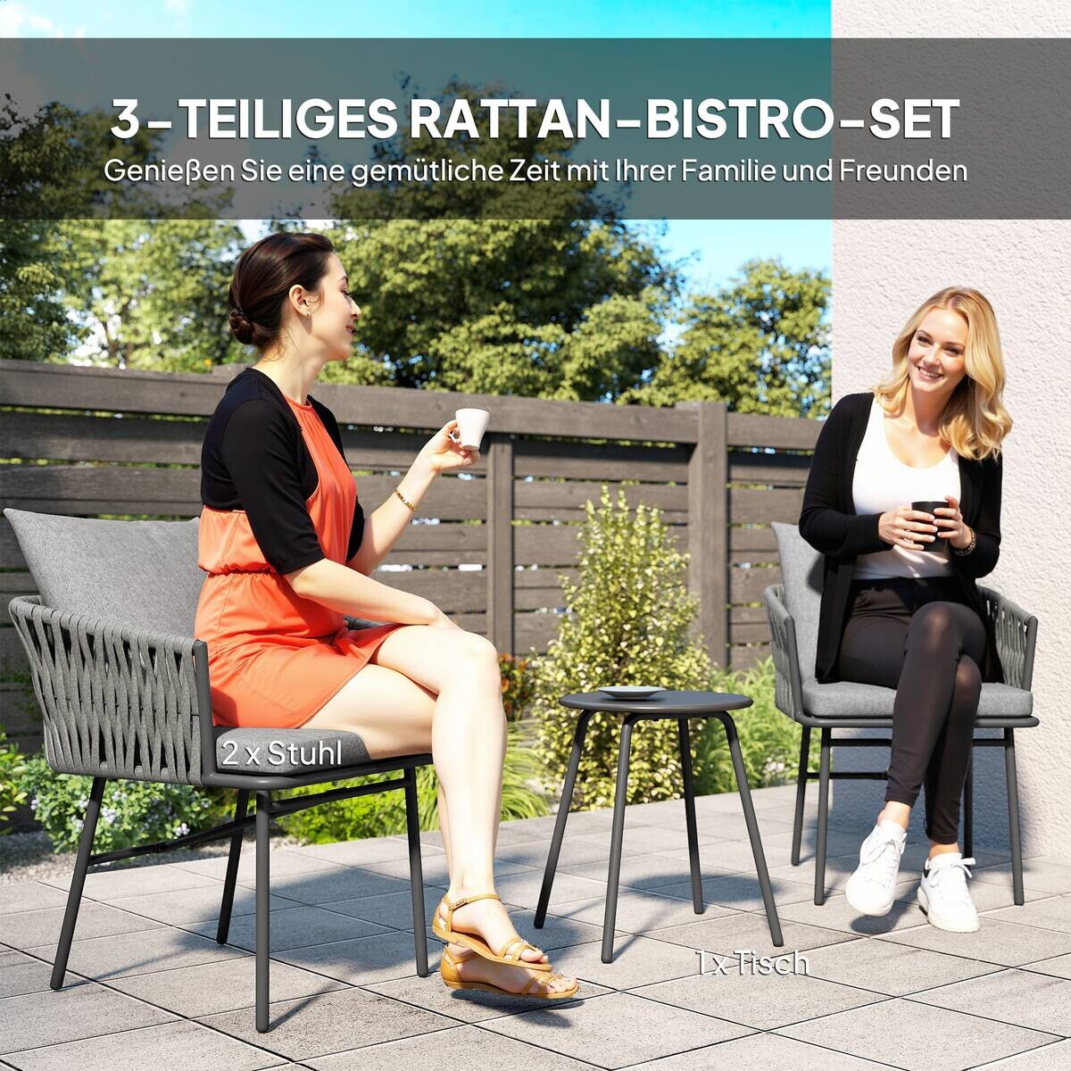 Outsunny Rattan Bistroset grau Polyethylen B/H/L: ca. 58x69x63 cm