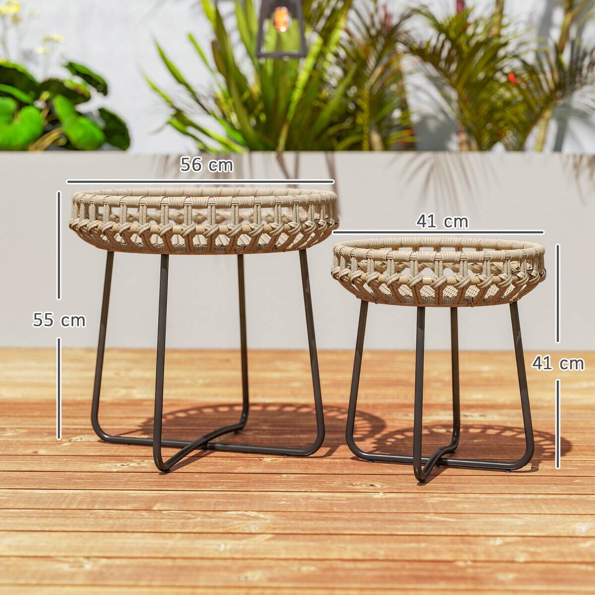 Outsunny Rattan-Beistelltisch braun Polyethylen B/H/L: ca. 56x55x56 cm