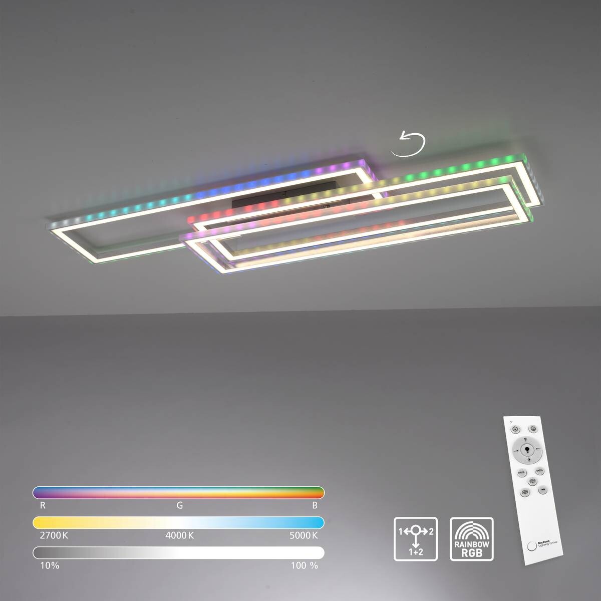 Just Light LED-Deckenleuchte FELIX60 14637-55 stahlfarbig weiß Kunststoff Stahl B/H/T: ca. 101x6,9x71 cm 2 Brennstellen