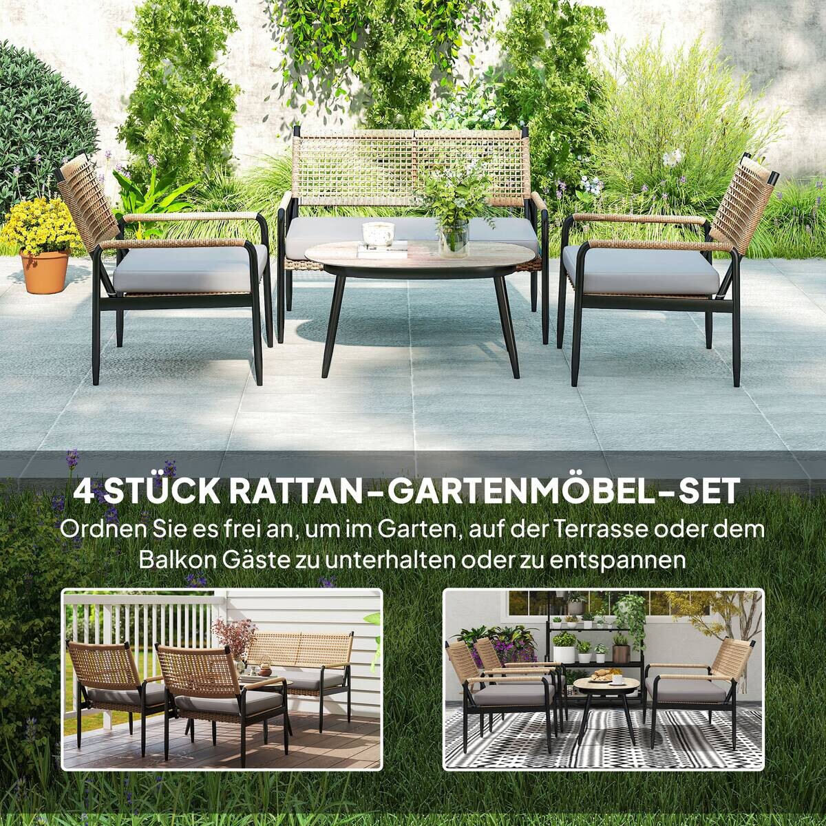 Outsunny Rattan Gartenmöbel-Set dunkelgrau Polyethylen B/H/L: ca. 64x82x112 cm