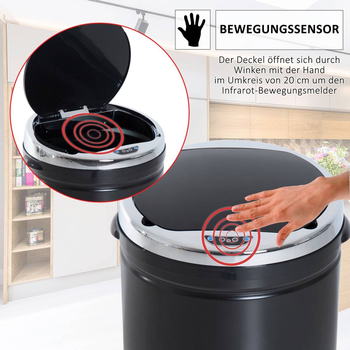 HOMCOM Automatik-Mülleimer 03-0046 schwarz Stahl Kunststoff Polypropylen B/H/L: ca. 30,5x30,5x81,5 cm