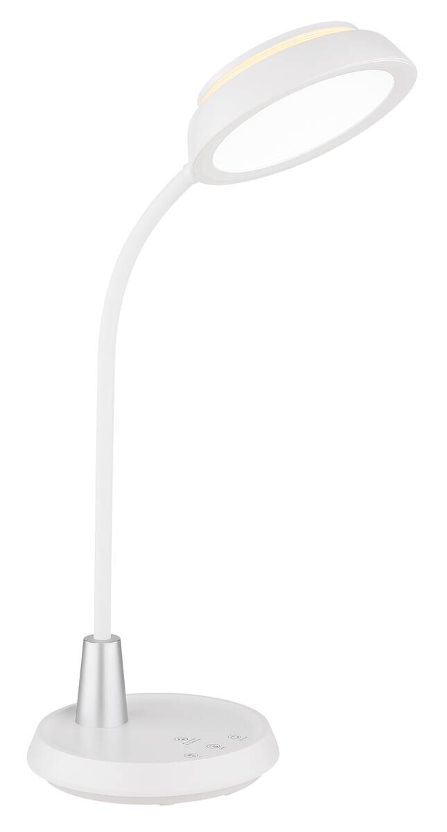 GLOBO Tischleuchte silber weiß Opal Kunststoff Silikon PVC B/H/L: ca. 17,2x44,8x30,6 cm 1 Brennstellen