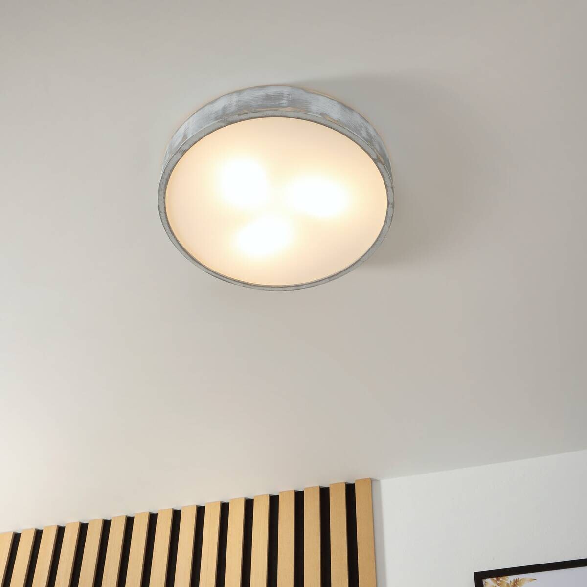 Lamkur Deckenleuchte weiß hellbraun Holz Glas B/H/L: ca. 48,5x12x48,5 cm 3 Brennstellen