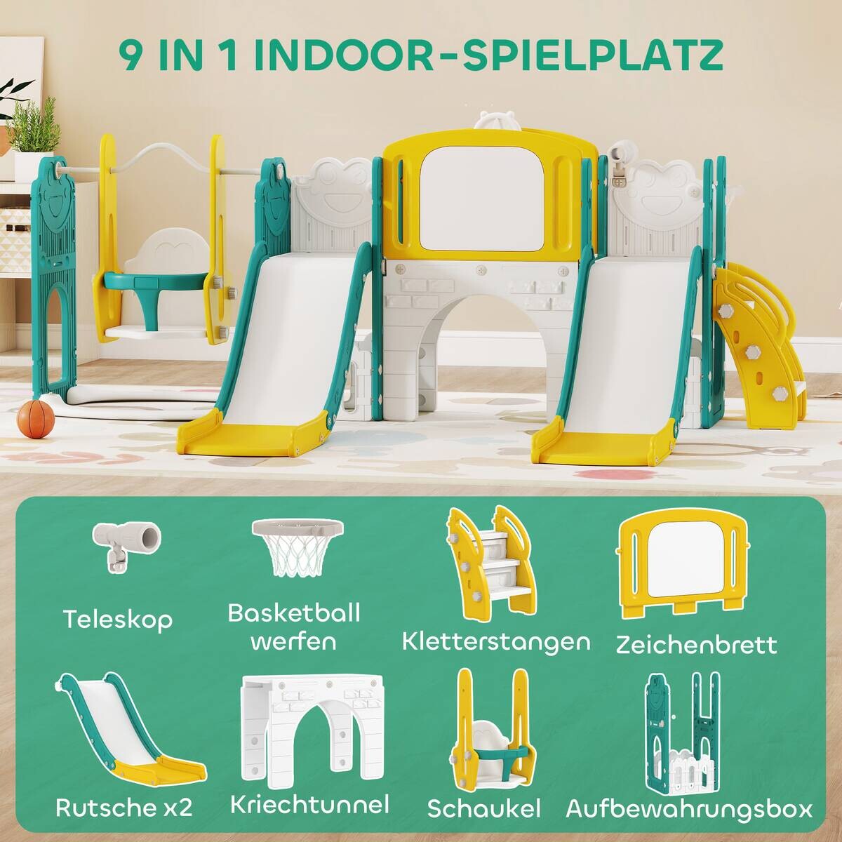 AIYAPLAY Kinderschaukel & Kinderrutsche Set gelb B/H/L: ca. 150x94x250 cm
