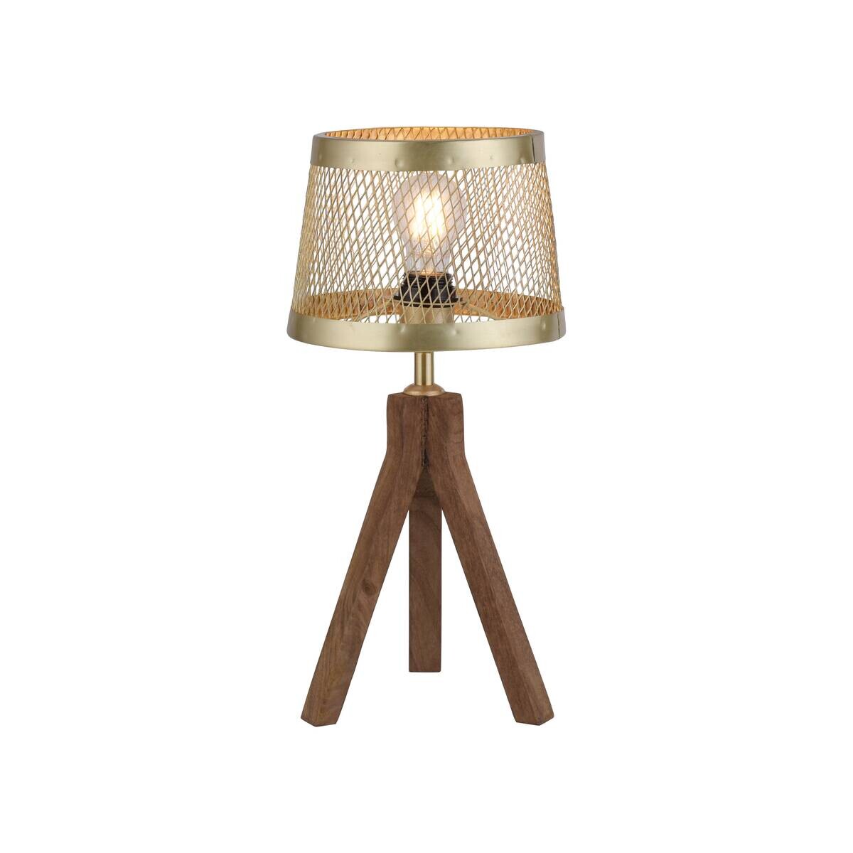 Tischleuchte Frederik messing Holz B/H/L: ca. 22x44x22 cm E27 1 Brennstellen