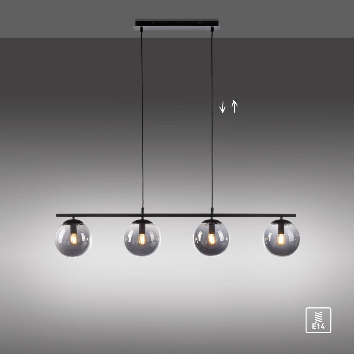 Just Light Pendelleuchte BIG WIDOW 14604-18 schwarz Metall Rauchglas B/H: ca. 100x150 cm E14 4 Brennstellen