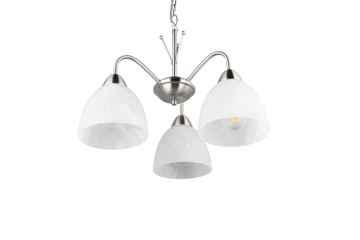 Reality Pendelleuchte Dobby nickel weiß Glas PVC Metall H/D: ca. 150x43 cm E27 3 Brennstellen