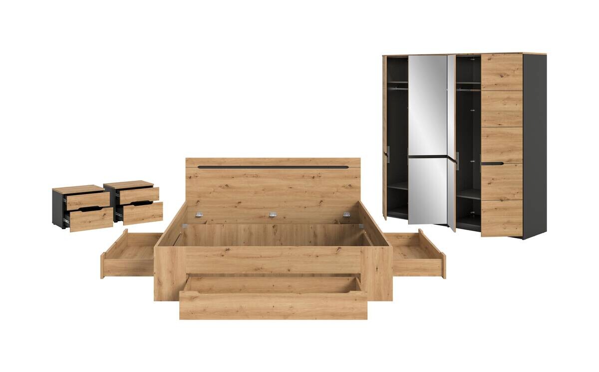 Schlafzimmer CANU, Set basaltgrau Artisan Nachbildung