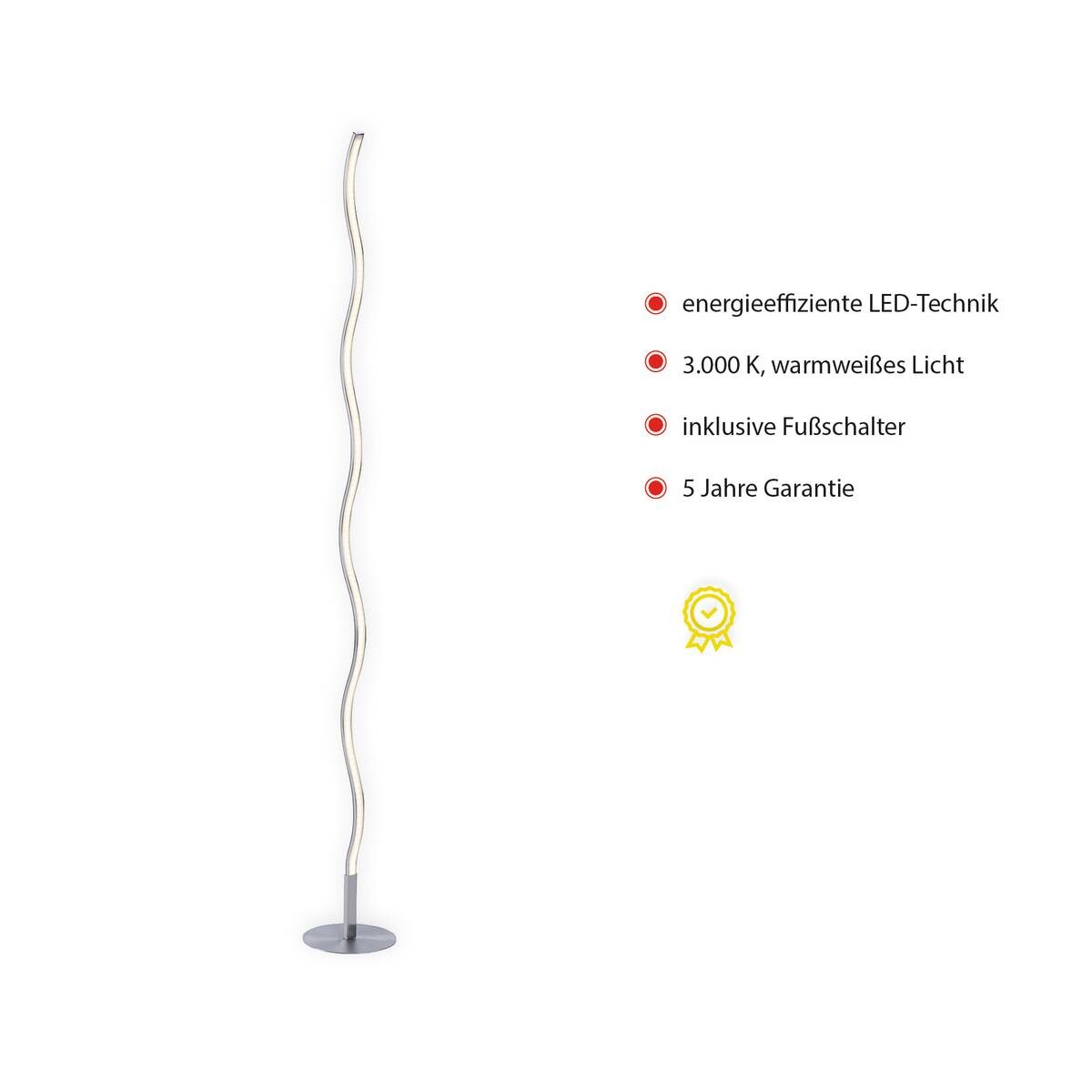 Just Light LED-Stehleuchte WAVE 15168-55 weiß stahlfarbig Metall Kunststoff B/H/T: ca. 14x120x14 cm 1 Brennstellen