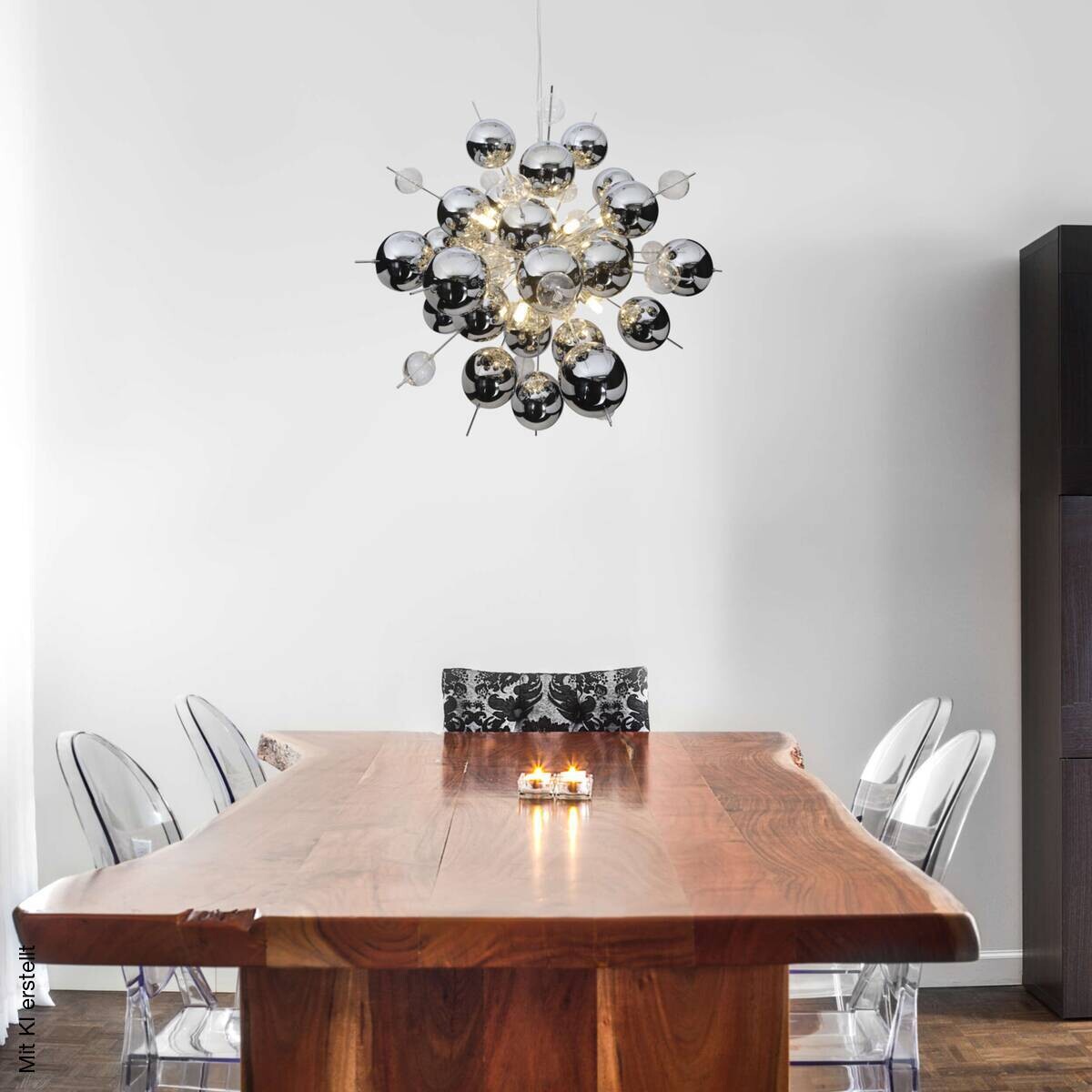 Näve Leuchten Pendelleuchte Chrom Glas Metall B/H/T/D: ca. 65x193x65x65 cm G9 10 Brennstellen