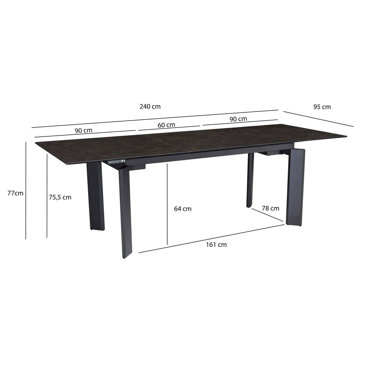 Esstisch schwarz Marmor Optik B/H/T: ca. 180x77x95 cm