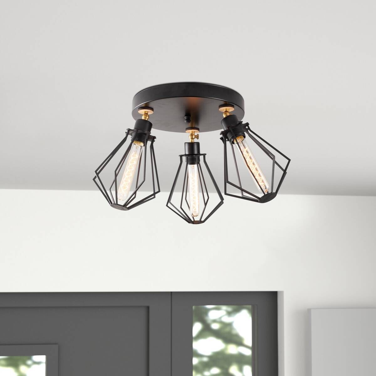 Opviq Deckenleuchte Oylat gold schwarz Metall B/H/T/L/D: ca. 56x31x56x56x56 cm E27 3 Brennstellen