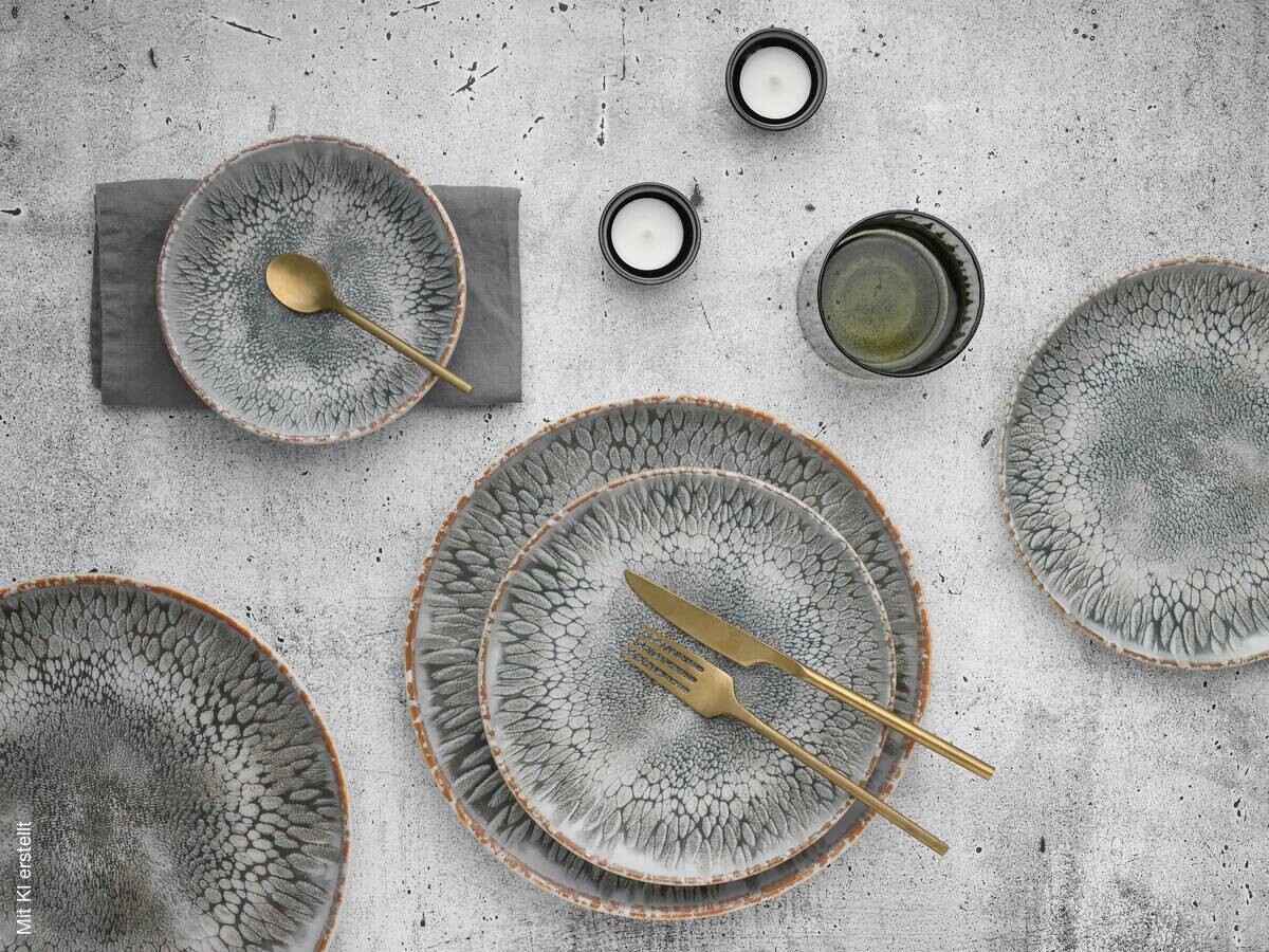 CreaTable Tafelservice Uno grau Steinzeug 12 tlg.