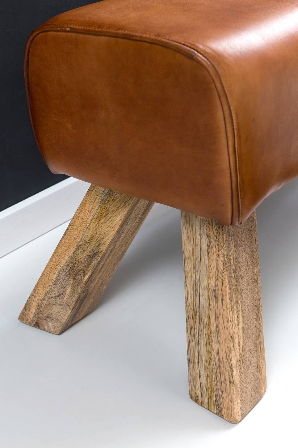Wohnling Sitzbank braun natur Leder Echtholz B/H/T: ca. 90x43x30 cm