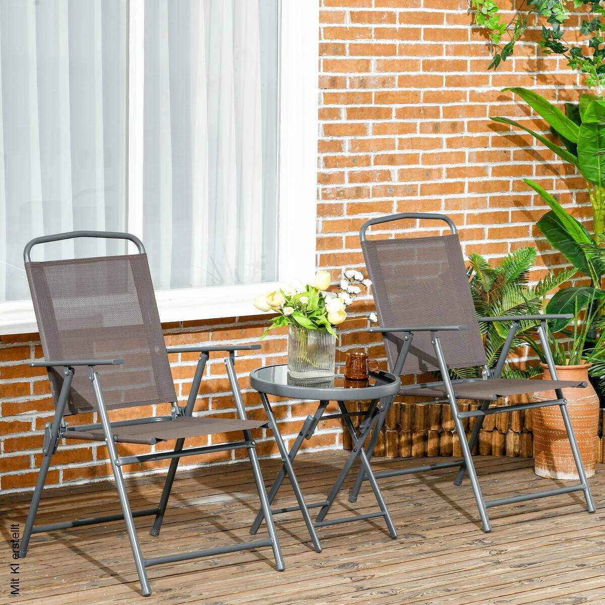Outsunny Gartenmöbel-Set braun Netzstoff B/H/L: ca. 64x93x53,5 cm